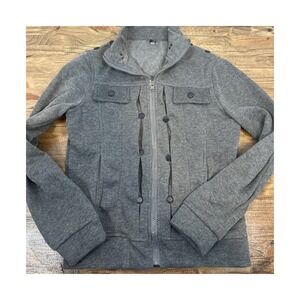 Gray Military Fleece Zip Up Jacket Funnel Neck Pleated Front Size Medium